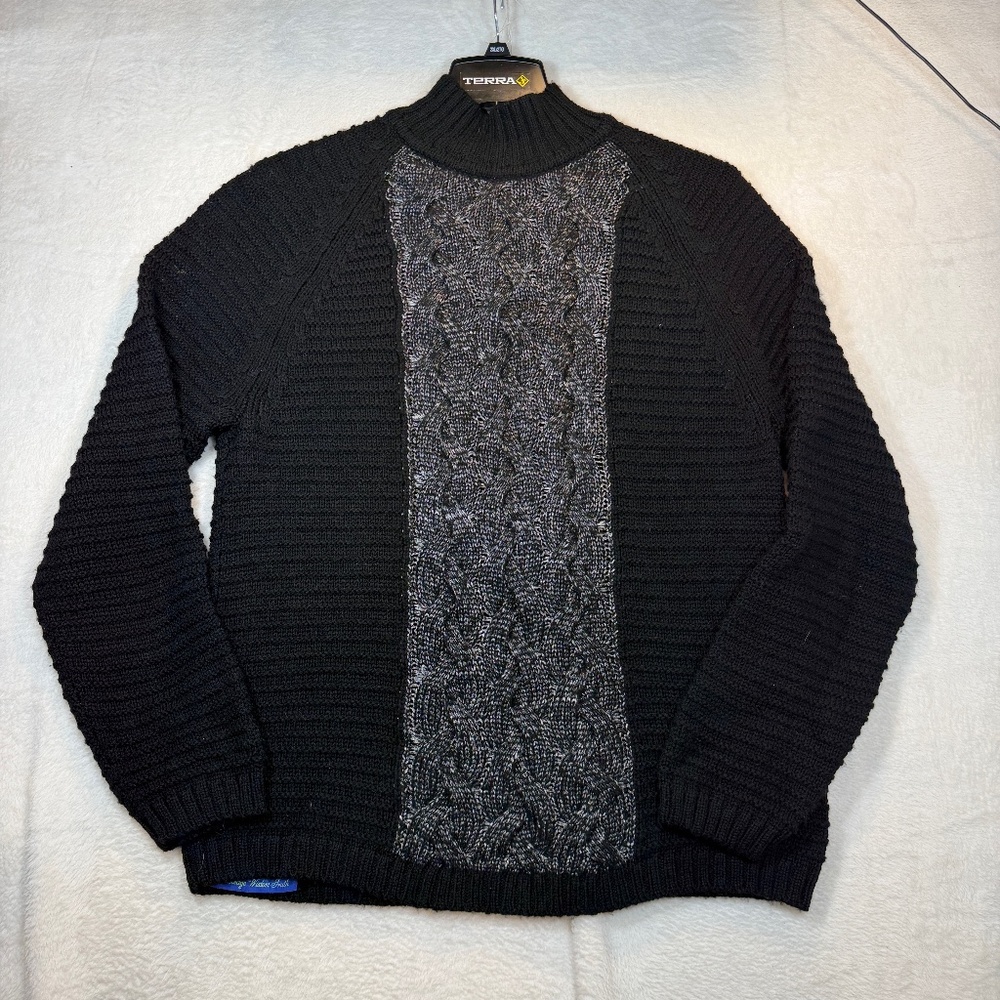 Robert Graham Sweater Mens Size Large Black Gray Cable Knit Preppy Mock Neck